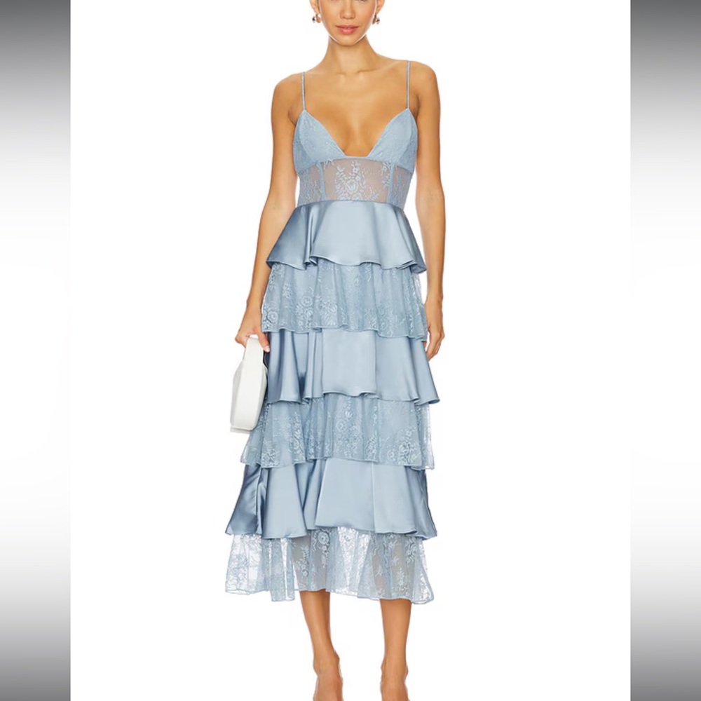 REVOLVE Light Blue Tiered Lace Dress